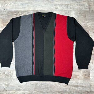 Massoti Wool Blend /Suede Sweater V Neck Made in Italy Men's 2XL Red/Black/Gray